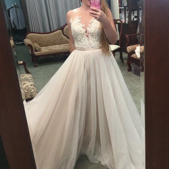 Allure Bridals 2-piece Wedding DressLace Illusion Top, Nude/Ivory bottom, A-line - Picture 1 of 11